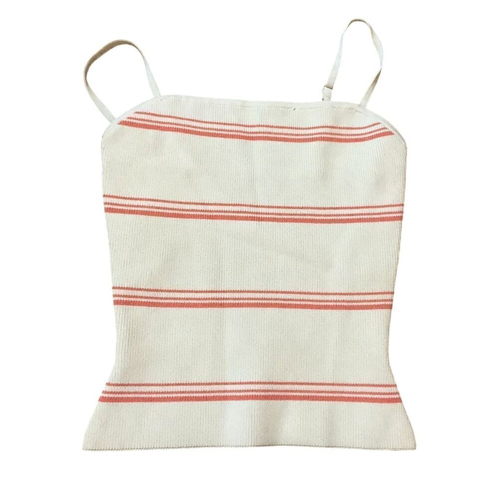 Aritzia Babaton XS Striped Knit Cami Tank Top Adjustable Straps Cream Coral Summ